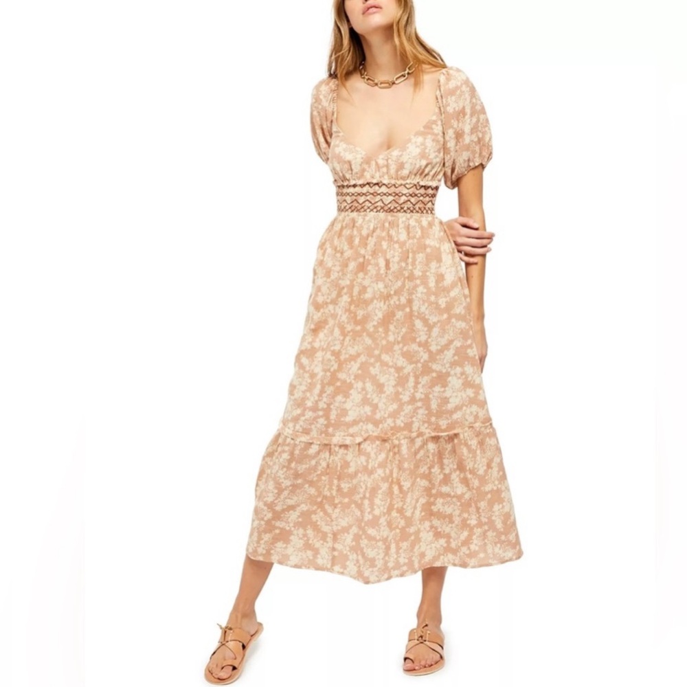 NWT Free People Ellie Printed Maxi Dress in Neutral Size XS